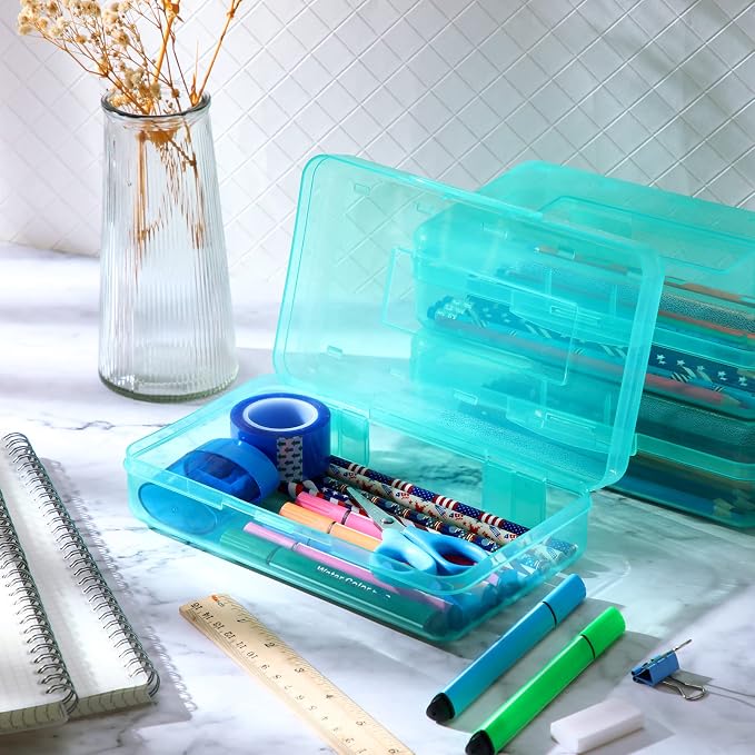 Leelosp 12 Pack Clear Pencil Boxes for School Bulk, Large Plastic Pencil Case with Lid, Stackable Hard Crayon Storage Box for Classroom Kids, Desk Drawer Organizer for Office Home(Jade) - Image 4