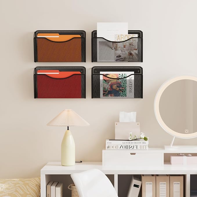 MINDEPOT Wall File Organizer, Hanging Wall File Holder, 6 Pack, Black | Heavy Duty Iron, Metal Mesh Wall Mount, Single Pocket, Mail Organizer, for Office School Classroom Home, Letter A4 Size - Image 5