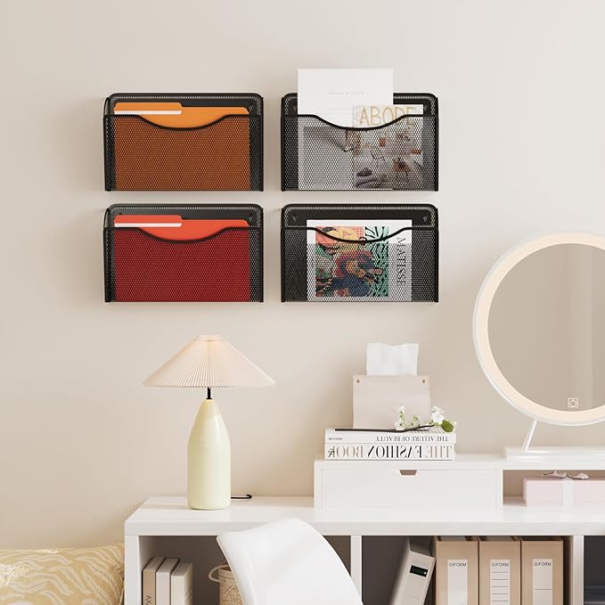 MINDEPOT Wall File Organizer, Hanging Wall File Holder, 6 Pack, Black | Heavy Duty Iron, Metal Mesh Wall Mount, Single Pocket, Mail Organizer, for Office School Classroom Home, Letter A4 Size - Image 5