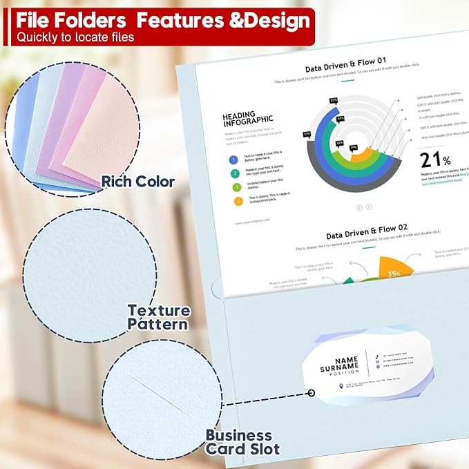125 Pack Bulk Two Pocket Folders, Letter Size 8.5" x 11" Paper Folders with Business Card Slot, Assorted 5 Colors, Heavy Duty for Office, Law Firms, Accounting & Business Use - Image 2