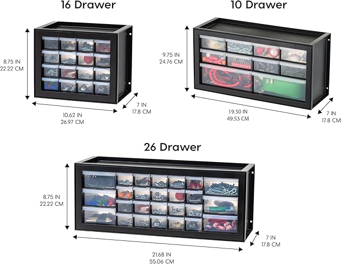 IRIS USA 26-Drawer Teacher Toolbox, 2 Pack, Craft Storage Drawers, Black | Wall mountable, Stackable, Building Bricks, Stickers, Crayons, Markers, Beads Organizer - Image 4