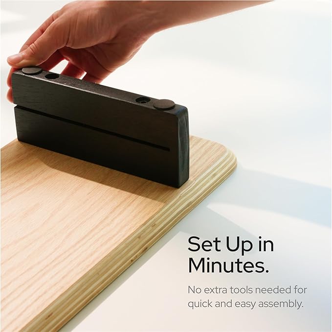 KIVY Dual Monitor Riser With Integrated Metal Shelf [MADE BY HAND] - Wooden Desk Shelf for 2 Monitors - Wide Long Stand for Desk (44 x10x3in - Black) - Image 5