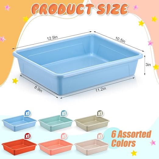 Affrolling 6 Pack Letter Size Flat Storage Tray, Stackable Plastic Organizer Bins for Classroom, Turn in Paper Tray Art Supply Baskets for Home School Office Teacher Desk Organization (Light Colors) - Image 2