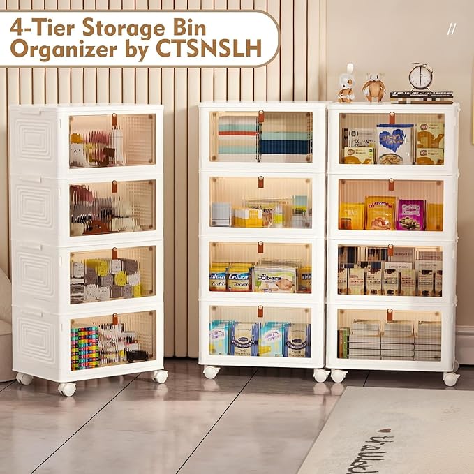 CTSNSLH 4 Tier Plastic Storage Bins with Lid 23QT - Stackable Storage Bins | Organizers and Storage with Wheels, Plastic Storage Cabinet Organization and Storage for Living Room,Office,Dorm - Image 5