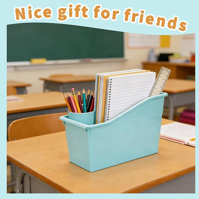 6 Pack Plastic Book Bins Magazine Holders, Pastel | Durable Plastic Binder Holders & Vertical Desktop Storage Baskets Organizers for Home, Office, Study Room & Stationery - Image 9