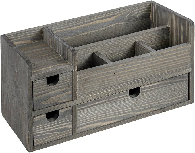 MyGift Vintage Weathered Gray Wooden Desktop Organizer with 3 Drawers, Mail Holder, and Stationery Caddy – Office Desk Storage for Supplies, Paper, Pens, and Letters - Image 6