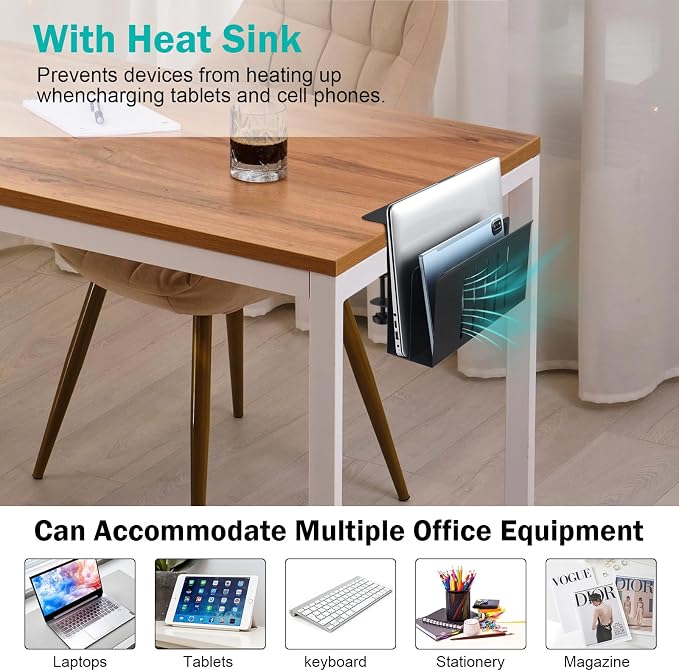Desk Side Storage, Under Desk Storage, Steel Hanging Desk Organizer, Laptop Holder, with Pen Holder, No Drill Desk Storage Holder for Office and Home - 2 Tier(Black) - Image 4