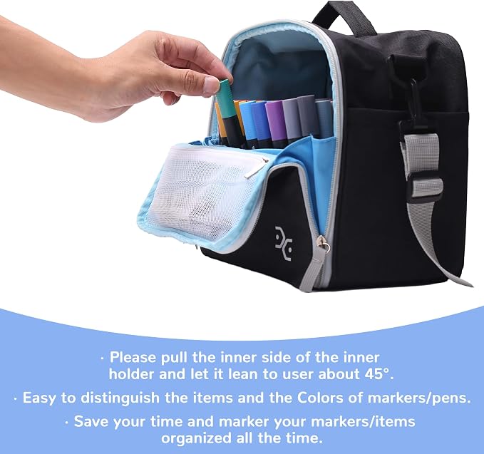 Togood Marker Organizer Bag - Large Storage Crossbody Tote for Marker Pens 130PCS+, Portable Art Supplies Case for Pens, Pencils, Books. Black - Image 8