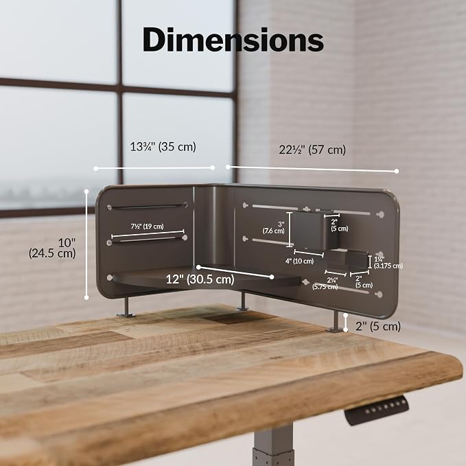 Vari Corner Accessory Panel – Modular Desk Organizer with Adjustable Shelf, Hooks, Bungees & Pencil Cup – Clamp-On Mount, No Drill – Vertical Storage for Sit-Stand Desks (Slate) - Image 2