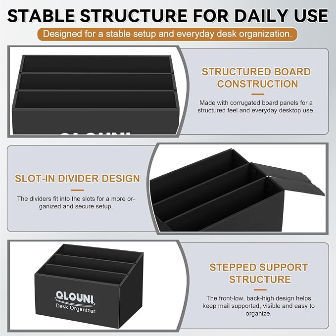 5 Pack Desktop Mail Organizer, 3-Compartment Stepped Mail Sorter for Desk, Letter Holder for Bills, Envelopes, Papers and Documents, Home Office, Reception, Entryway and Countertop, Dorms - Image 8