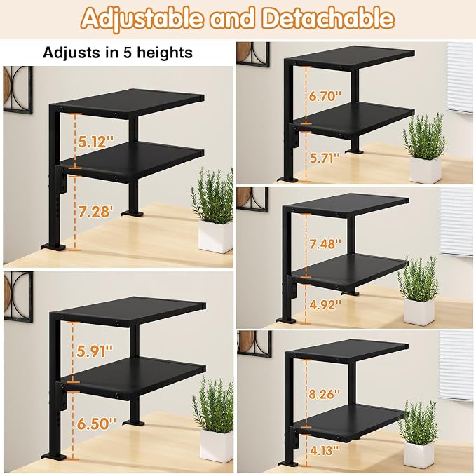 IBUYKE Clamp on Desk Organizer Shelf,Desk Extender Shelves TMZ007B | 12.9 inches,2-Tier Adjustable Storage Shelves, Above or Below Desk, for Desktop Accessories,Black - Image 5