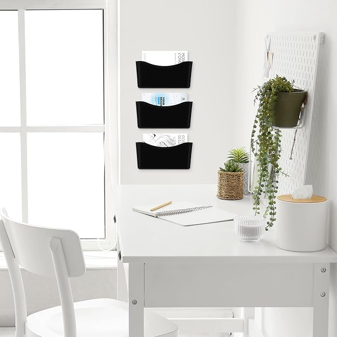 Colarr 6 Pack Expandable Pocket Wall File Holder Plastic Hanging Wall Organizer Space Saving Wallmount File Holder for Office Mail Letter Magazine(Black) - Image 4