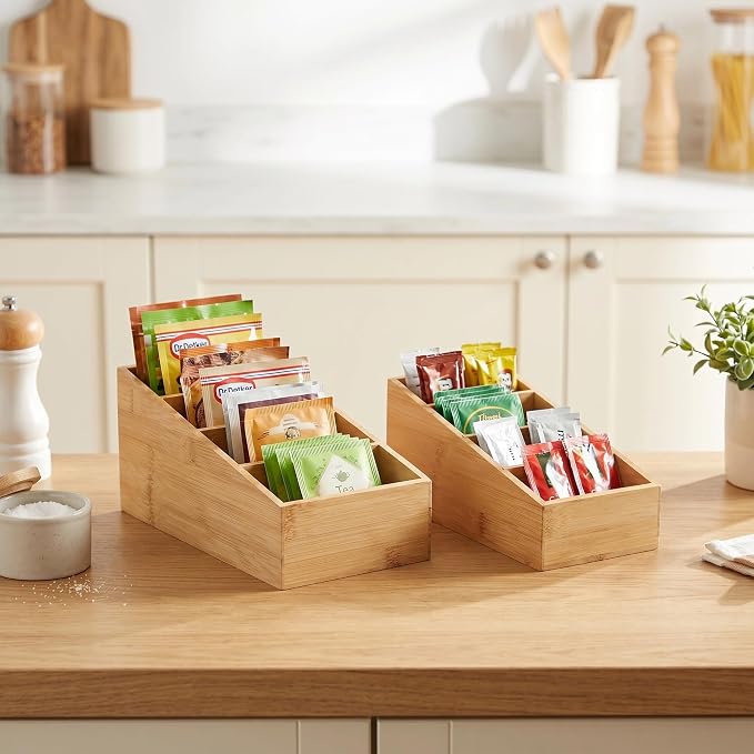 2 Pack Bamboo Snack Organizer, 4 Section | 360° Rotating, Art Supply Holder & Office Storage Caddy, For Colored Pencils, Crayons, Paintbrushes - Image 5