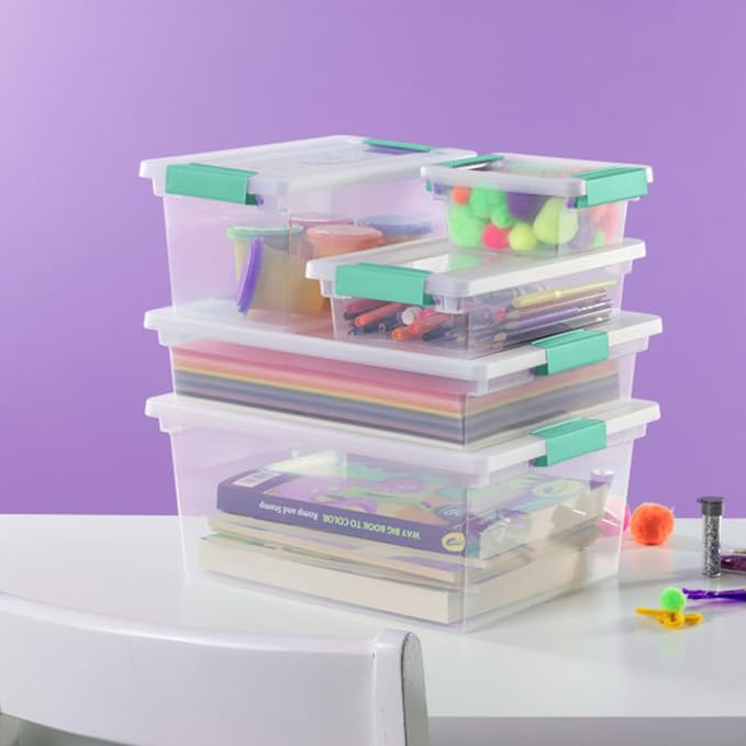 Sterilite Clip Box, Stackable Clear Plastic Bins- Deep, 12-Pack | Storage Containers with Latching Lids for Writing, Arts or Crafts Supplies - Home, Office, Classroom & Workshop Organization - Image 4