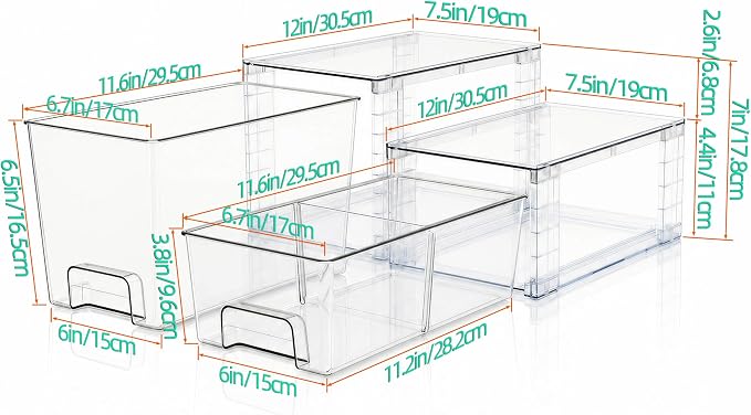 Clear Stackable Acrylic Storage Drawers(4 Pack), Plastic Organizer Bins with Handles, Easy Assembly for Bathroom Kitchen Pantry Cabinet Under Sink Snack Home Storage Solutions - Image 3