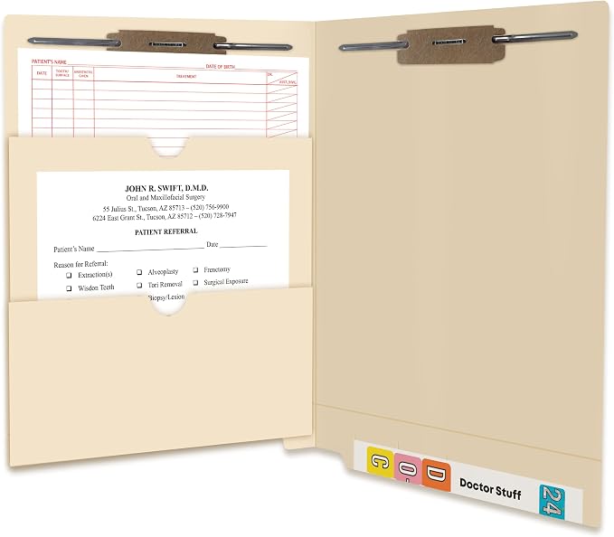 Pocket File Folders, Doctor Stuff, Reinforced End Tab Folder with Double Pocket on Inside, Two Fasteners in Position 1 & 3, 11 pt Manila Stock, Box of 50 - Image 3