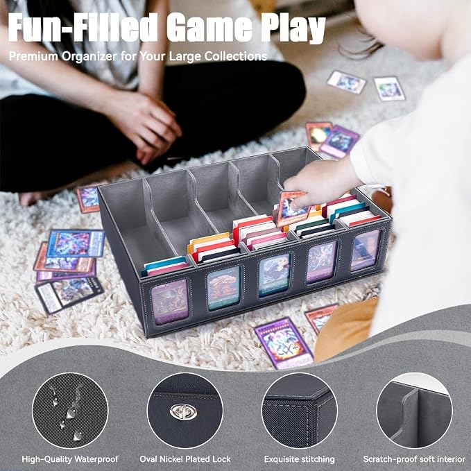 5-Row 3900+ Trading Card Storage Box for MTG, Card Deck Box with Snap-fit Design, 5 Card Sleeves, 10 Stoppers, 80 Dividers and 1 Dice Tray (Black-Grey) - Image 5