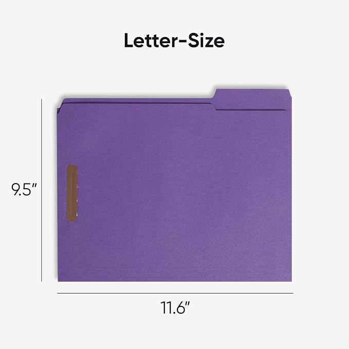 Smead Fastener File Folders, Reinforced 1/3-Cut Tabs, 2 Fasteners, Letter Size, Purple, 50 per Box (13040) - Image 2