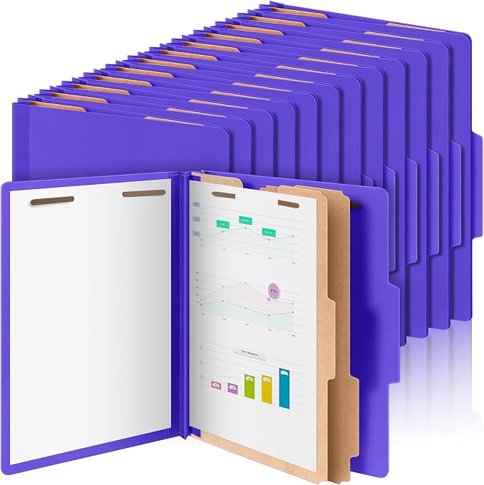 Skyygemm 24 Pcs Classification Folders Letter Size Bulk - 2 Dividers Pressboard File Folder with 3. 5 Inch Expansion, 2 Prongs Fastener, Heavy Duty Office File Organizer for Teacher Medical (Purple) by Skyygemm