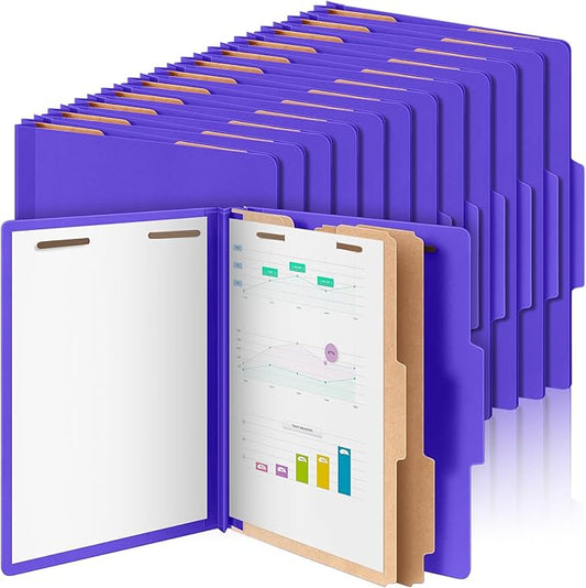 AmazingSpark 72 Pcs Classification Folders Letter Size Bulk, 2 Divider Pressboard File Folder with Expansion 2 Prongs Fastener Heavy Duty Office File Organizer for School Project Document (Purple) by Unknown