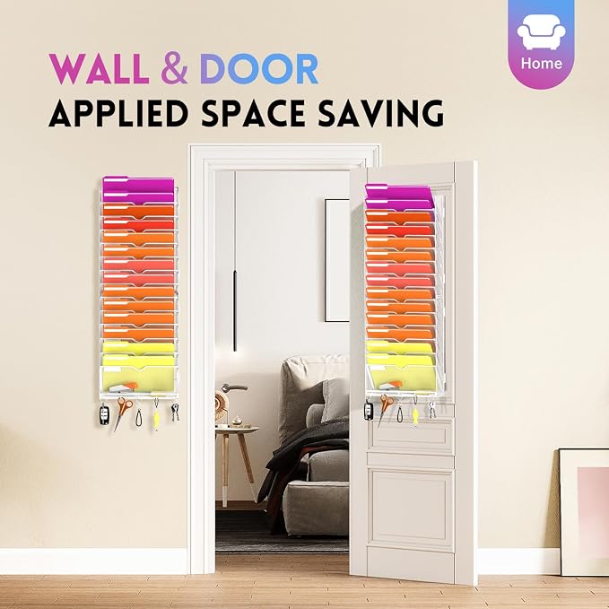 15-Tier Wall File Organizer with Base and Hooks, Hanging Organizer, White | Wall Organizer and Wall File Holder with 15 Vertical Pockets and Bottom Tray for Files, Mail, Folders, Magazines and Paper - Image 5