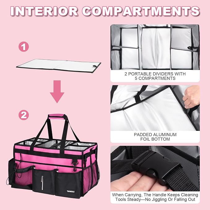 Large Cleaning Caddy Bag With Detachable Divider,Caddy Organizer With Handle,Cleaning Supply Storage With Adjustable Shoulder Strap & Waist Belt For Cleaners,Cleaning Housekeepers - Image 5