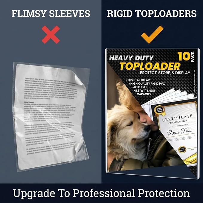 10 Pack 8.5 x 11 Rigid Print Protectors, Acid Free Heavy Duty Plastic | Page Protectors, Plastic Sleeves for Paper, Top Loaders, Birth Certificate, Documents, Waterproof, Archival Safe, Photos - Image 2