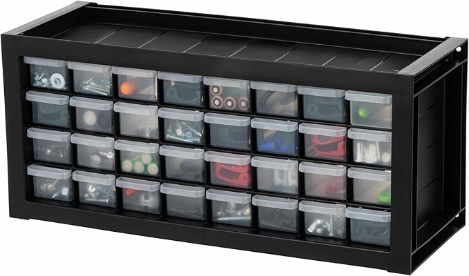 IRIS USA 32-Drawer Tool Organizer, Nuts & Bolts, Small Parts, Black | Wall mountable, Stackable, Hardware, Electronics, Teacher Toolbox, Small Parts, Nuts & Bolts, Screws by IRISUSA