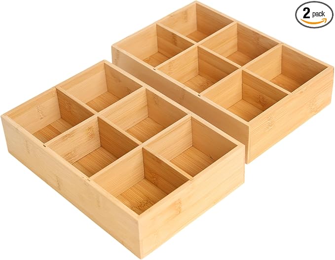 2 Pack Bamboo Small Desk Drawer Organizer | 360° Rotating, Art Supply Holder & Office Storage Caddy, For Colored Pencils, Crayons, Paintbrushes by Saparim