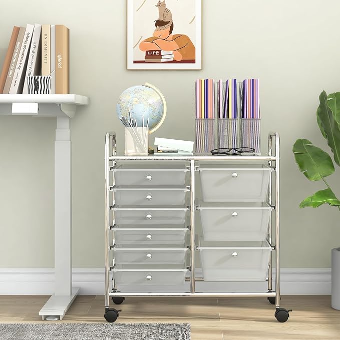 Moccha 9-Drawer Rolling Storage Cart - Under Desk Storage Drawers with wheels for Craft Art Supply Paper Salon, Scrapbook Paper Tools, Mobile Utility Cart for Classroom, Clear - Image 2