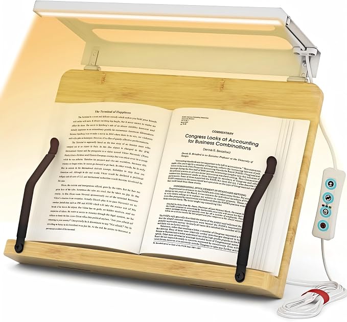 Boyanda Book Stand for Reading – Adjustable & Foldable Book Holder with High CRI 90+ No-Flicker, Eye-Caring LED Light | Anti-Blue Light & Anti-Glare | Hands-Free for Textbooks, Bibles, and Study by Boyanda