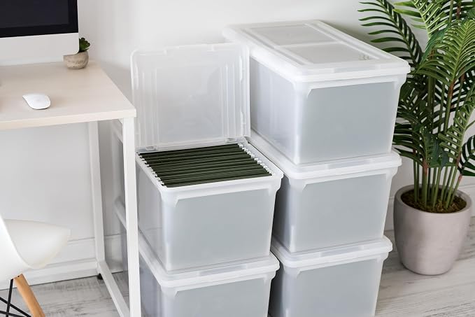 IRIS USA 5-Pack 44 Qt. Letter File Box with Hinged Lid, Clear | Protect important documents, letter and legal files with secure storage for home offices, moving, and long-term organization - Image 10