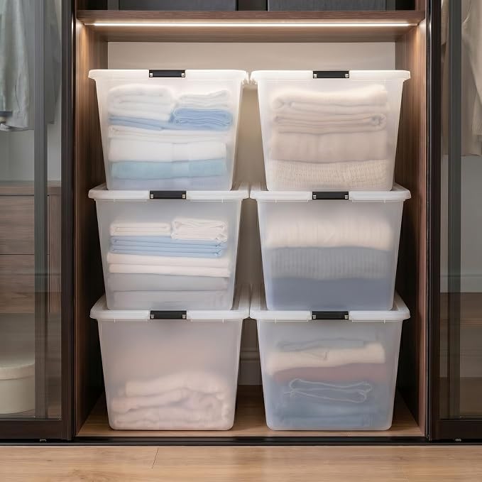 IRIS USA 6-Pack 55 Quart Clip Box with Latching Lid | Latching lid secures office and household supplies. Stackable, nestable design maximizes storage space - Image 4