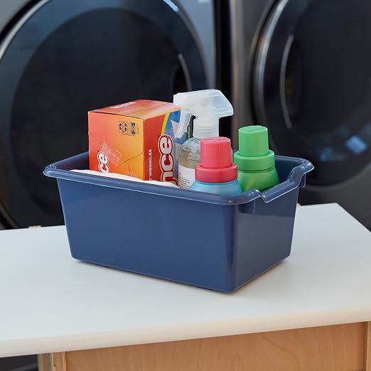 ECR4Kids Scoop Front Storage Bins, Multipurpose Organization, Navy, 10-Piece - Image 10