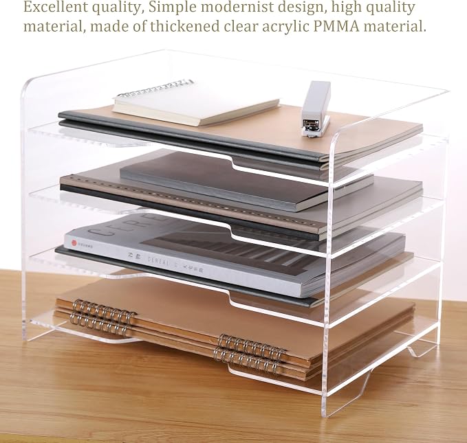 HeZone Acrylic Desk Organizer, 4 Tier Paper Tray, Clear Letter Tray, Office Accessories - Image 6