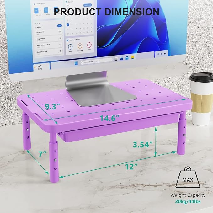 WALI Computer Monitor Stand with Storage, Monitor Riser 3 Height Adjustable | Laptop Riser with Airflow Vents, Desk Organizer for Computer, Printer, Notebook (PTT002-V), 1 Pack, Violet - Image 6
