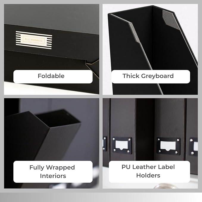 BLU MONACO Foldable Black Magazine File Holder | Set of 6 Cardboard Desk Organizer Boxes | Vertical Magazine File Holder | Standing File Holder | Office Classroom or Home - Image 7