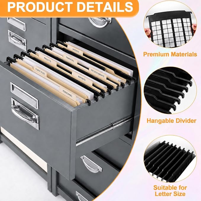 party greeting 8 Pack File and Folder Dividers 9.4x12.7 Inch Plastic Hanging Filing Cabinet Dividers Organizers Insertable File Separators Supplies for Office Drawer Organization (Black) - Image 3