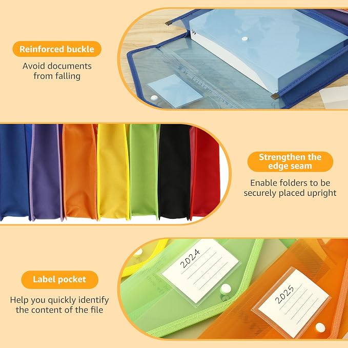 28 Pack Plastic Expanding File Folder with Pocket Label Colorful File Pouch | Clear Expandable Folder Organizer Snap Closure Large Capacity No Divider For A4 Size Letter ,Documents Home School & Office - Image 4