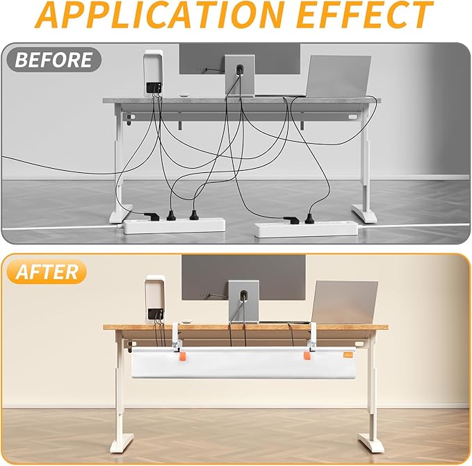Under Desk Cable Management Tray No Drill, 28Inch Cable Management,White | Clamp and Screw Mount Cable Management Tray, Extra Large Capacity Desk Cable Management, Fabric Wire Management for Office - Image 4