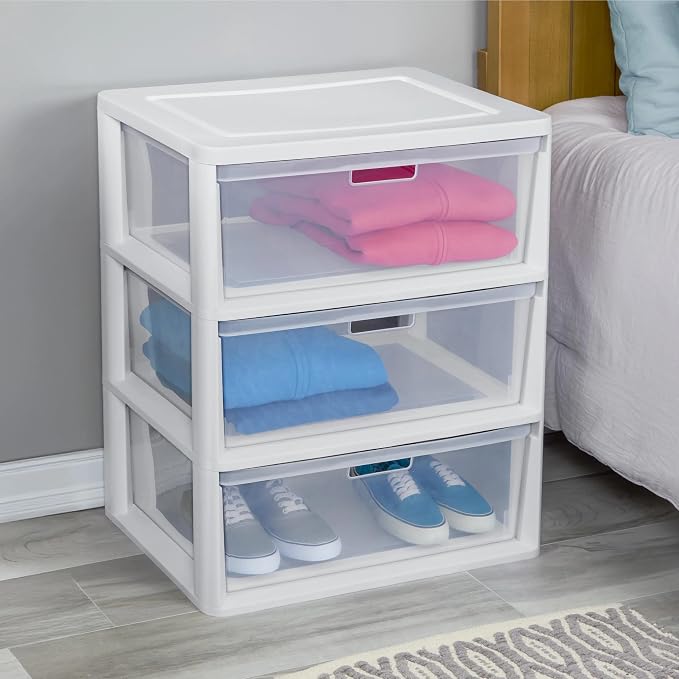 Plastic Drawer Wide Tower Plastic Storage Cart with Clear Pull Out Drawers, Black (White, 3 Drawer Wide Tower Broad) - Image 2