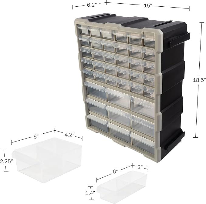 Stalwart 39-Drawer Plastic Small Parts Organizer, Black | Desktop, Tabletop, or Wall Storage Drawers for Organizing Hardware, Crafting Supplies, Garage, or Classroom - Image 2