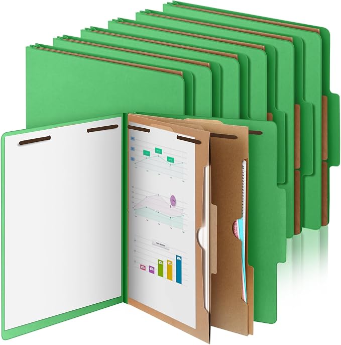 12 Pcs Skyygemm Classification Folder Letter Size, 2 Pocket File,Green | Back to School Supplies, File Organizer with Fastener, Expanding File Organizer Bulk for Office Employee, Staff, Teacher by Skyygemm