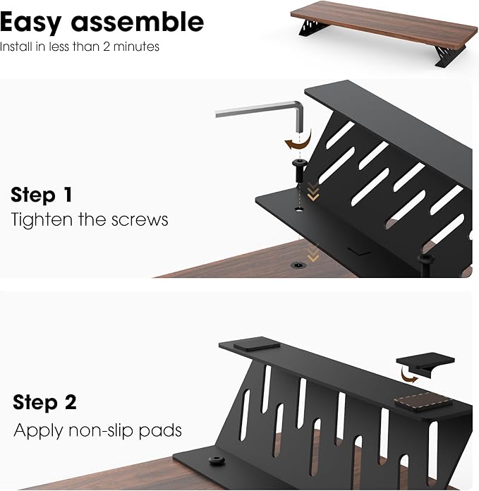 Fenge Monitor Stand Riser, Wooden & Metal Desk Shelf Organizer, Brown | 31.5in Computer Stand, Single Monitor Setup, for Compact Work Station, Multifunctional Monitor Shelf for Laptop, PC, Printer - Image 4