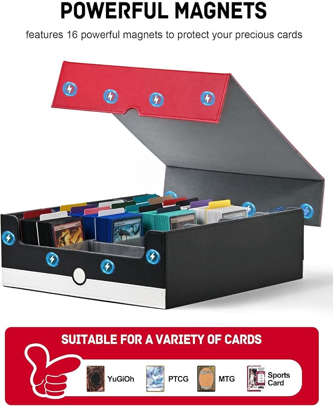 ZLCA Card Storage Box Holds 3200+, Deck Storage Case with 4 Stoppers, Card Organizer for TCG MTG PTCG(Red&White) - Image 4