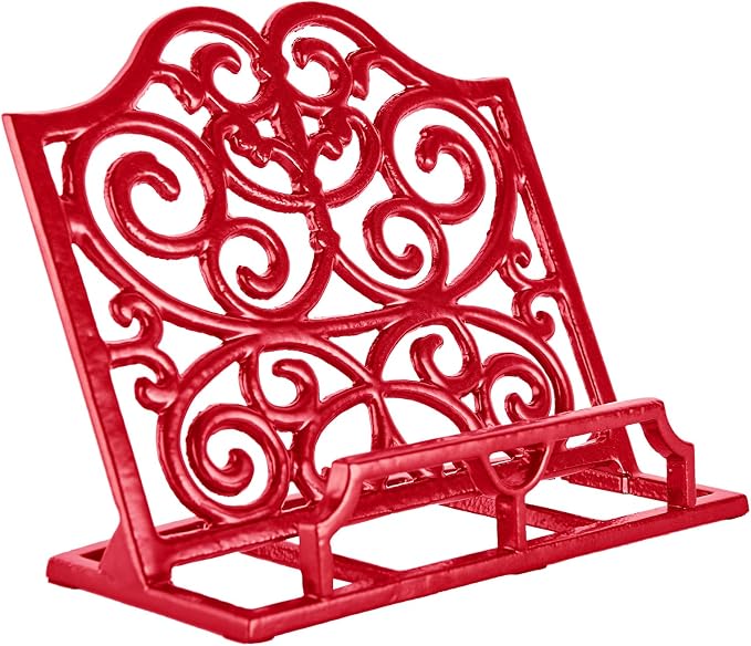 JOGREFUL Cast Iron Cookbook Stand, Kitchen Recipe Holder Scrollwork Red | Heavy-Duty Book Vintage Holder, Reading Rest Holder for Easel/Counter/Books/Magazine/iPad/Bible by JOGREFUL