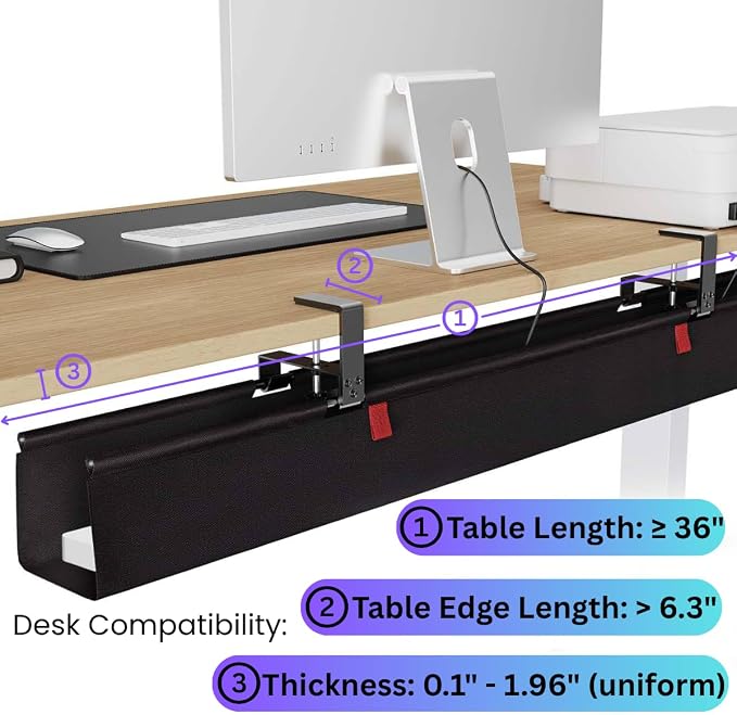 Under Desk Cable Management Tray, 36" Large No Drill Cord Organizer with Easy to Clean Oxford Fabric, Clamp On Power Stripe Holder for Home Office & Gaming Space to Hide Wires - Image 7