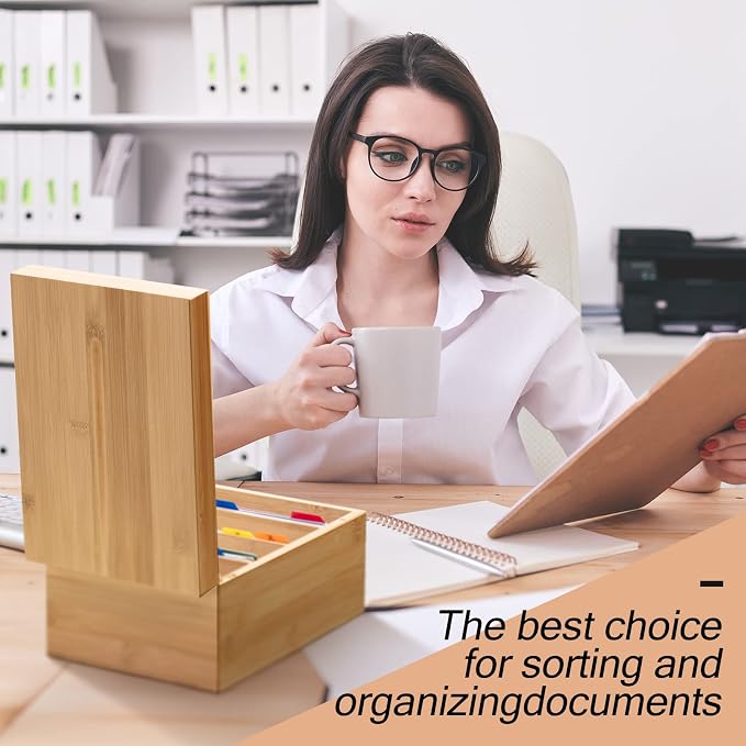 4 x 6 Inch Index Card Holder Set, Bamboo Organizer Box with 50 Dividers & 2 Sheets Alphabet Number Stickers File Note Holders, Holds 1200 Cards for Office Business Home Kitchen, Wooden Color - Image 6