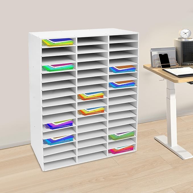 48 Slot Mail Sorter Organizer White File Organizer with Removable Shelves | 48 Individual Compartments, Top Storage Platform, Anti-slip Bottom Pads, 110 Lbs Load Capacity, Easy Assembly With Gloves - Image 3