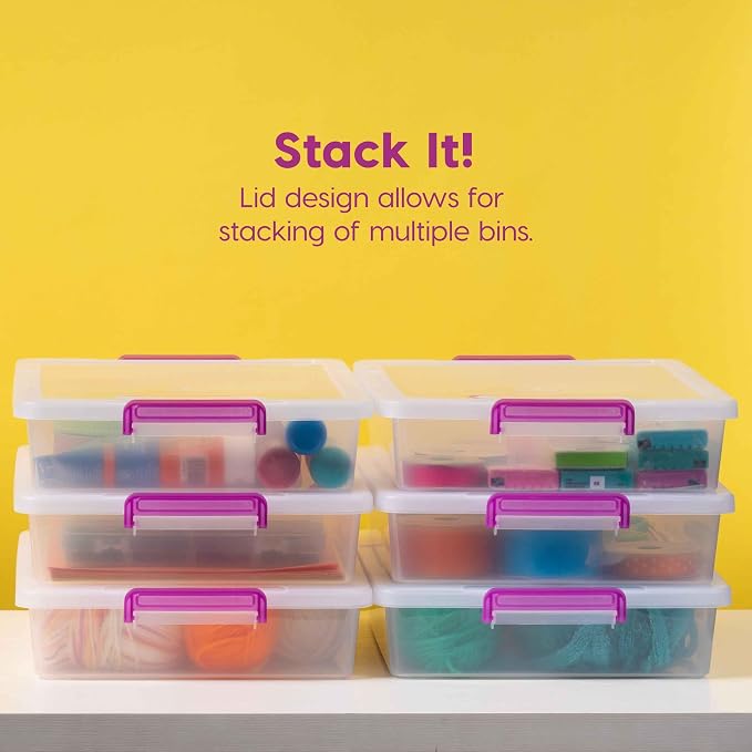 IRIS USA Storage Bins with Lids |Made in USA| 6 Qt - (6-Pack) - Clear | Plastic Containers for Crafts, Art, Office & Study Supplies / Secure Latch Buckles - Image 4